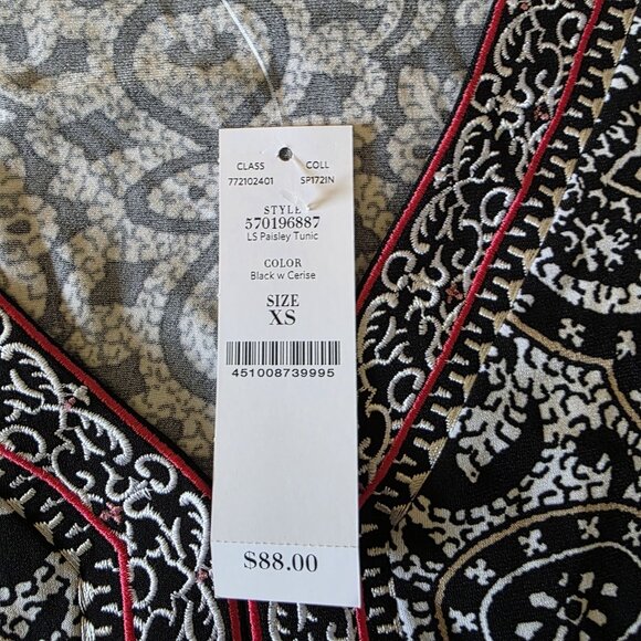 White House Black Market Paisley Tunic Top XS NWT V-Neck Long Sleeve - Picture 7 of 16